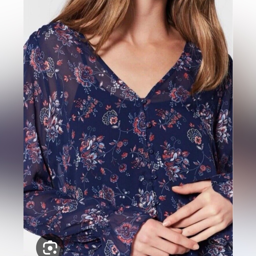 Joie Bolona B Navy Floral Boho Silk Blouse size small
